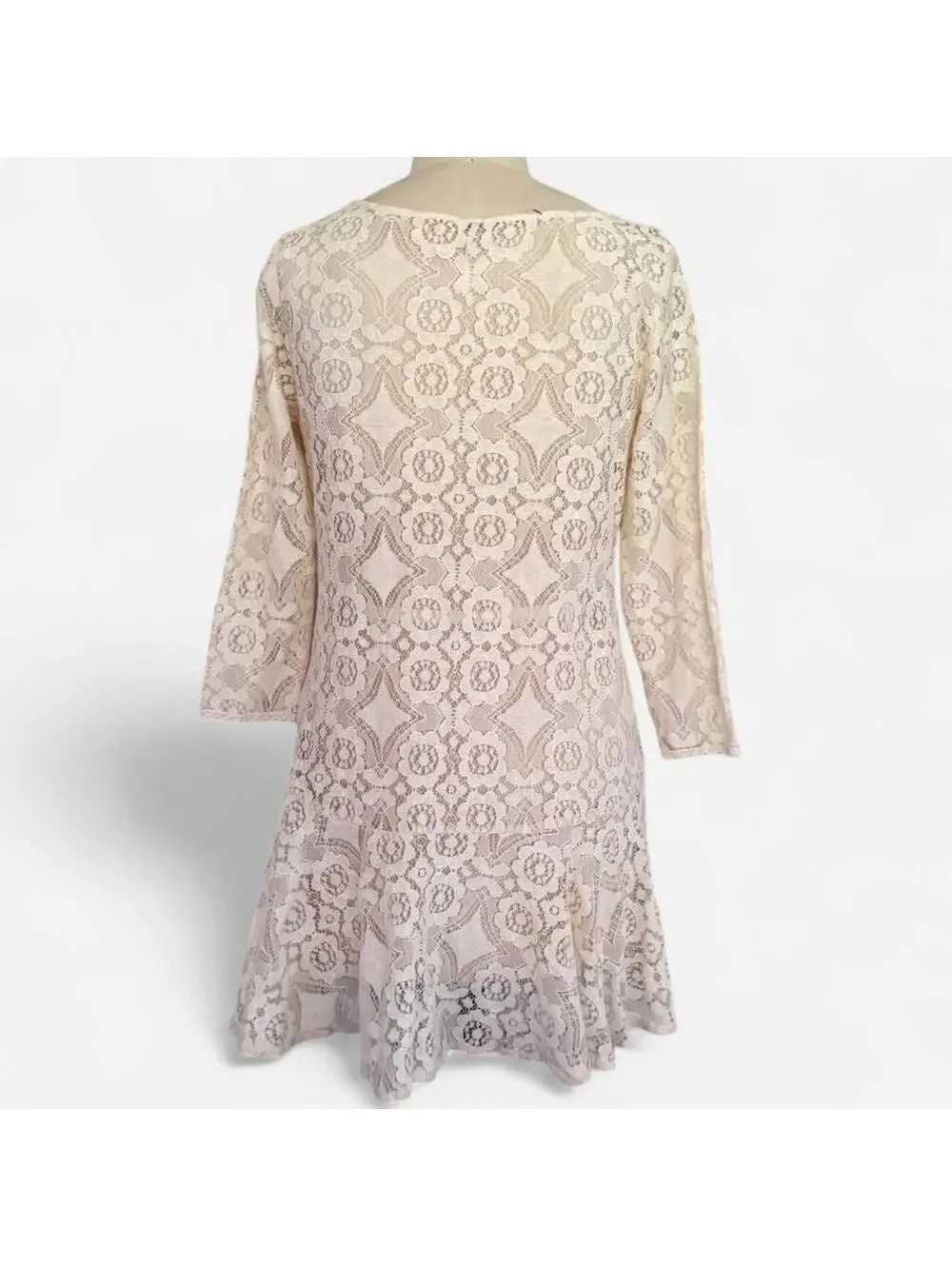 Free People Cream Lace Long Sleeve Boho Cottagecore Shift Dress